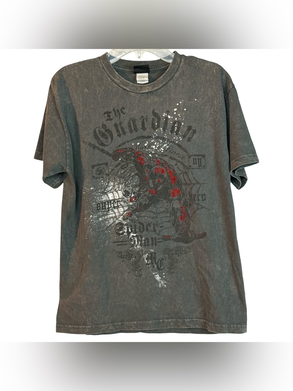 Marvel Spider-Man The Guardian Graphic T-Shirt Gray Mineral Wash Boy Size 14/16